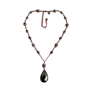 Gorgeous 2028 Black Faceted Glass Pendant and Bead Dark Silvertone Chain